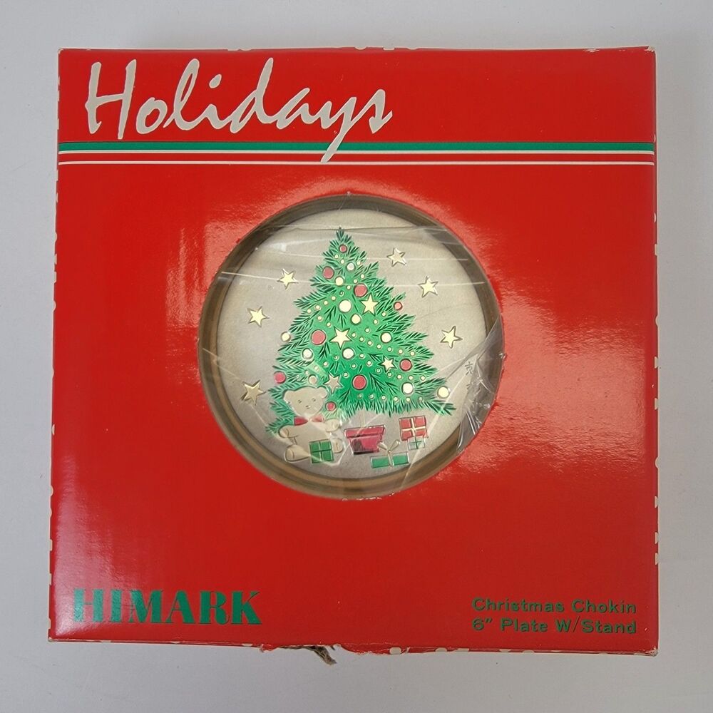 Holidays Himark Vintage Christmas Tree Chokin 6" Plate Stand 24K Gold Trim Japan